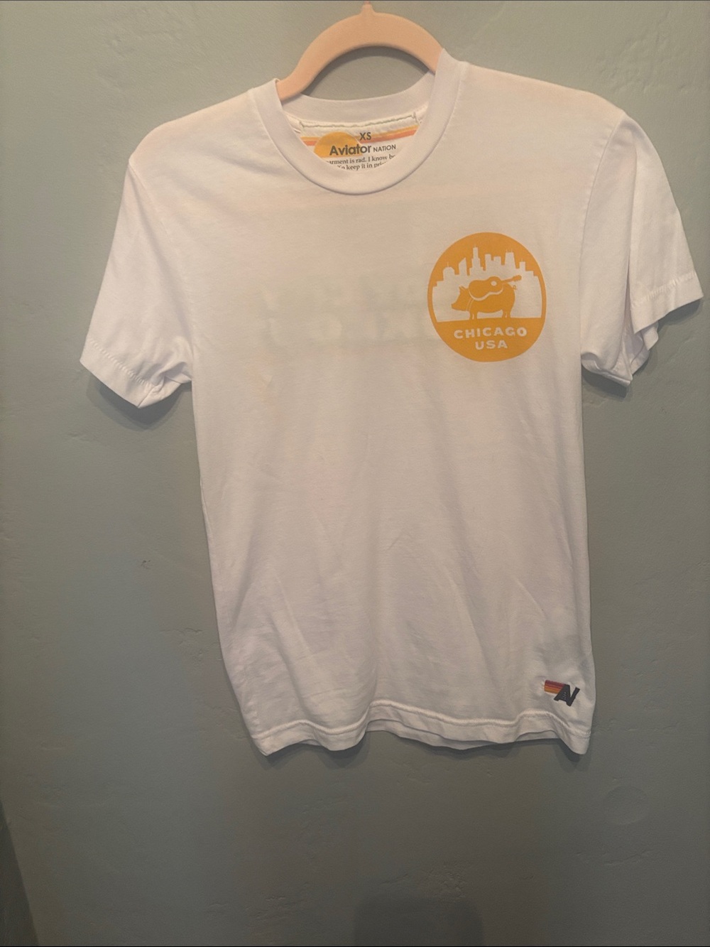 Aviator Nation White T‑Shirt with Yellow Chicago Graphic - new without tags xs